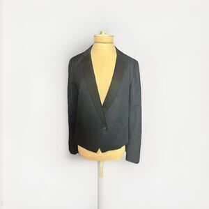 Banana Republic Tuxedo Blazer Womens Size 2 Navy Blue Black Cotton Blend Jacket